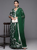 Varanga Women Green Printed V- Neck Anarkali Kurta With Dupatta
