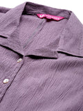 Varanga Women Mauve V Neck Button Placket Tunic Paired With Tonal Flared Bottom Vcod7216