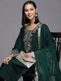 Varanga Women Green Embroidered Straight Kurta With Bottom And Dupatta