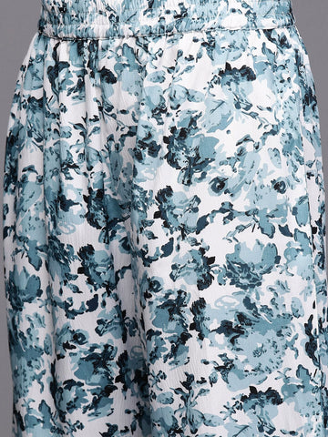 KSUT Women Women White & Blue Floral Printed A-Line Kurta With Bottom