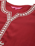Varanga Women Women Red Embroidered Straight Kurta With Bottom And Dupatta