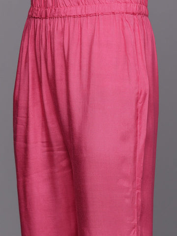 Varanga Women Women Pink Bandhani Printed Straight Kurta With Bottom And Dupatta