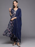 Varanga Women Women Navy Blue A-Line Kurta Paired With Bottom And Dupatta