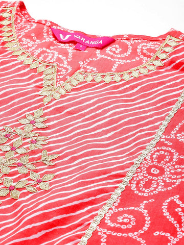 Varanga Women Maroon Printed Straight Kurta Paired With Solid Bottom And Printed Dupatta