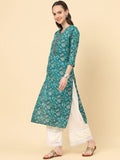 Varanga Women Turquoise Blue Floral Printed Straight Kurta