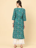 Varanga Women Turquoise Blue Floral Printed Straight Kurta