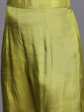 Varanga Women Green Pure Silk Chinon Embroidered V-Neck Aliya Cut Kurta With Bottom And Dupatta