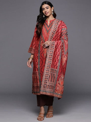 Varanga Women Rust Paisley Printed Kurta With Bottom And Printed Dupatta