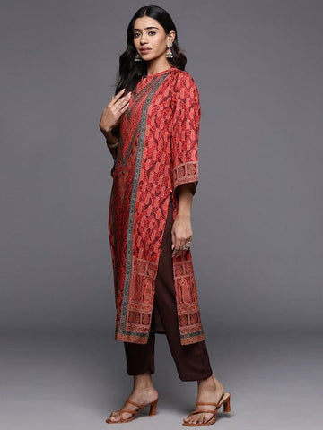 Varanga Women Rust Paisley Printed Kurta With Bottom And Printed Dupatta