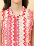 Varanga Women White Pink Chevron Printed A Line Dress Vdrs41120