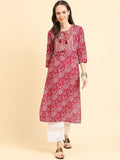 Varanga Women Burgundy Bandhani Printed Straight Kurta