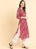 Varanga Women Burgundy Bandhani Printed Straight Kurta