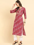 Varanga Women Burgundy Bandhani Printed Straight Kurta