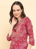 Varanga Women Burgundy Bandhani Printed Straight Kurta