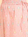 Varanga Women Pink Floral Printed Shirt Collar Kurta Paired With Tonal Printed Bottom
