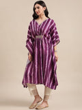 Varanga Purple And White Printed V- Neck Lace Embellished Kaftan