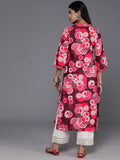 Varanga WomenRed Floral Printed Sequine Embroidered V-Neck Straight Kurta