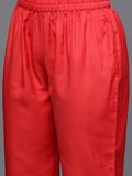 Varanga Women Red Zari Embroidered V-Neck Straight Kurta With Tonal Bottom And Dupatta