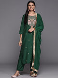 varanga women green ethnic motifs embroidered gotta patti kurta with trousers with dupatta