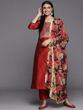 Varanga Red Embroidered Kurta Paired With Straight Bottom And Contrast Bottom