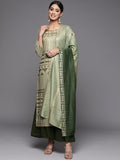 Varanga Women Green Embroidered Sequinned Kurta with Trousers & With Dupatta