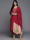 varanga women maroon ethnic motifs yoke design sequinned kurta with trousers dupatta 1