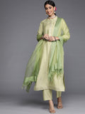 Varanga Women Green Embroidered Empire Kurta with Trousers & With Dupatta