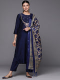 Varanga Women Embroidered Sequinned Silk Kurta with Trousers & Dupatta