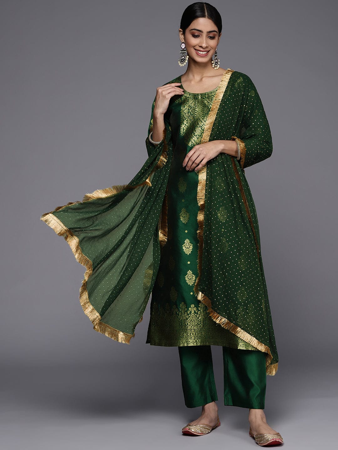 Green Colored Ethnic Wear Semi Stitched Sharara Suit – fashionnaari