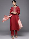 Varanga Maroon Embroidered Kurta With Embroidered Trouser And Ombre Dupatta