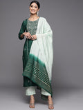 Varanga Women Green Embroidered Gotta Patti Pure Cotton Kurta with Trousers & Dupatta