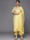 varanga women yellow striped sequinned kurta with trousers with dupatta