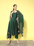 Varanga Women Green Zari Kurta With Trousers & Dupatta