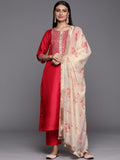 varanga women pink ethnic motifs embroidered sequinned kurta with trousers with dupatta 1