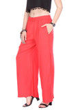 Varanga Women Coral Red Solid Wide Leg Palazzos
