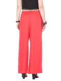 Varanga Women Coral Red Solid Wide Leg Palazzos
