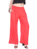 Varanga Women Coral Red Solid Wide Leg Palazzos