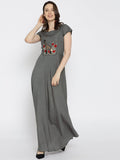 Women Grey Solid Maxi Dress