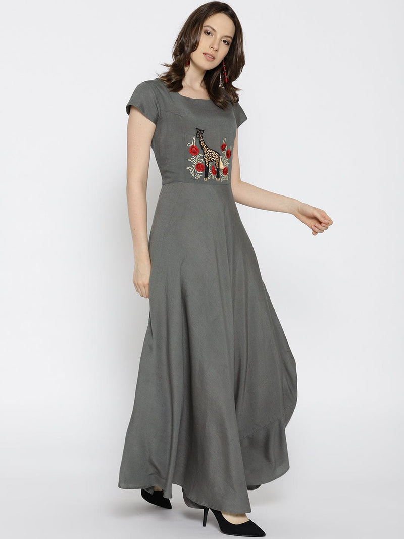 Women Grey Solid Maxi Dress
