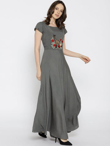 Women Grey Solid Maxi Dress