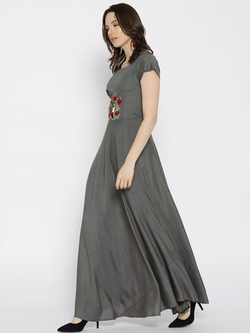 Women Grey Solid Maxi Dress