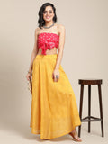 Varanga Women Mustard Yellow Printed Pure Silk Flared Maxi-Skirt