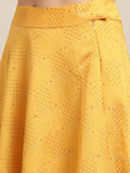 Varanga Women Mustard Yellow Printed Pure Silk Flared Maxi-Skirt