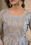 Varanga Women Blue Ethnic Motif Mirror Wor Embroidered Yoke tiered Dress