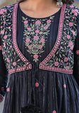 Varanga Women Black Mirror & Zari Embellished Jacket Style Tiered Dress