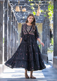 Varanga Women Black Mirror & Zari Embellished Jacket Style Tiered Dress