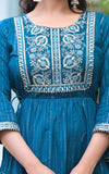 Varanga Women Teal Zari & Gotta Embellished Tiered Dress