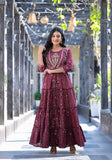 Varanga Women Maroon Mirror & Zari Embellished Jacket Style Tiered Dress
