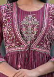 Varanga Women Maroon Mirror & Zari Embellished Jacket Style Tiered Dress