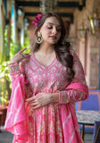 Varanga Pink Floral Printed Mirror Work Anarkali Kurta With Sharara And Dupatta